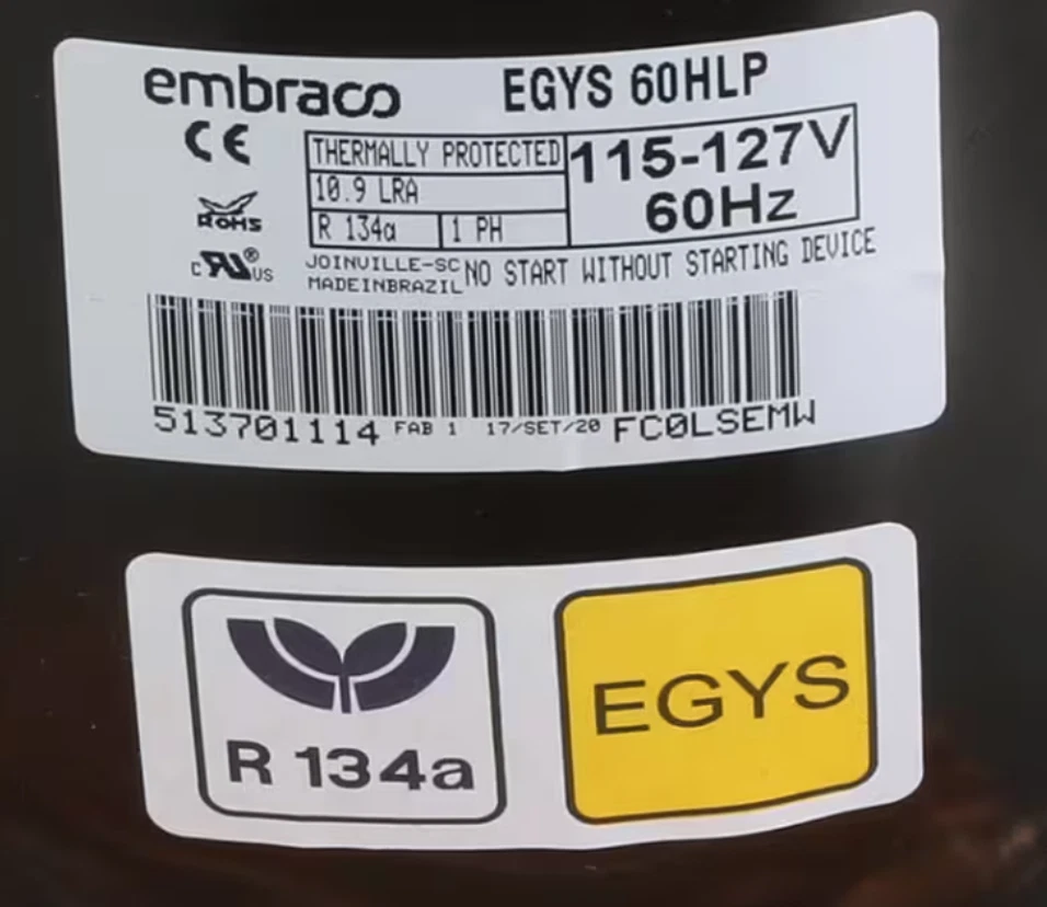 Whirlpool EGYS 60HLP Compressor, Embraco, 115-127 V, 60HZ, R134A, view 4