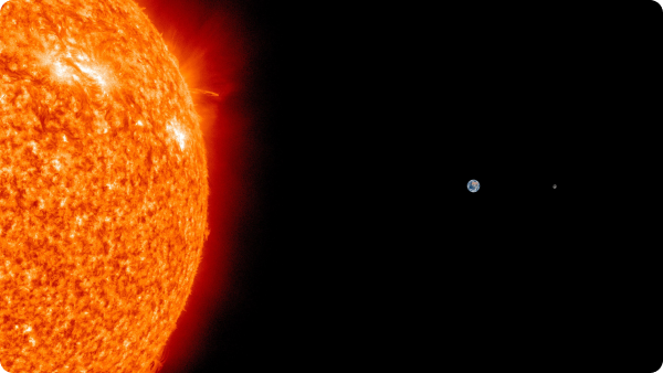 Comparativo tamanho do sol terra e lua