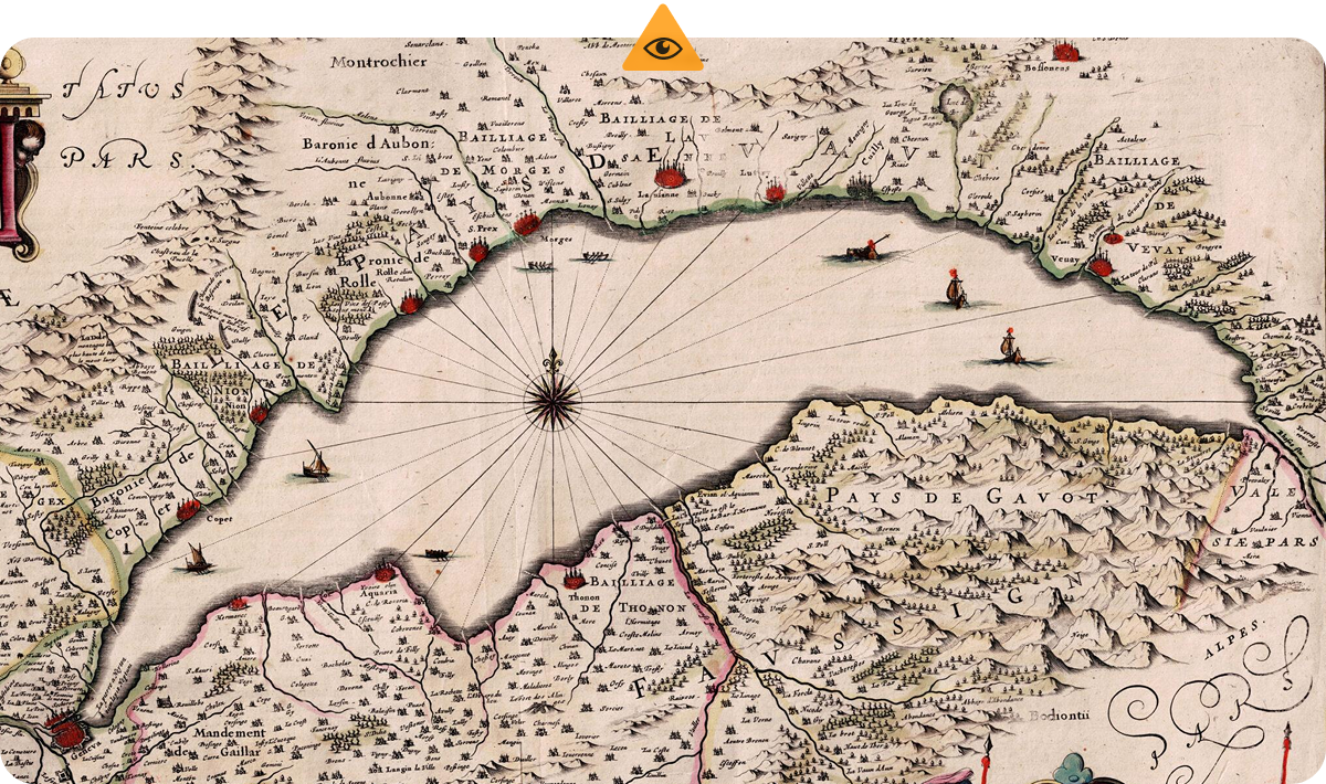 Imagem de um grande lado com várias cidades ao redor