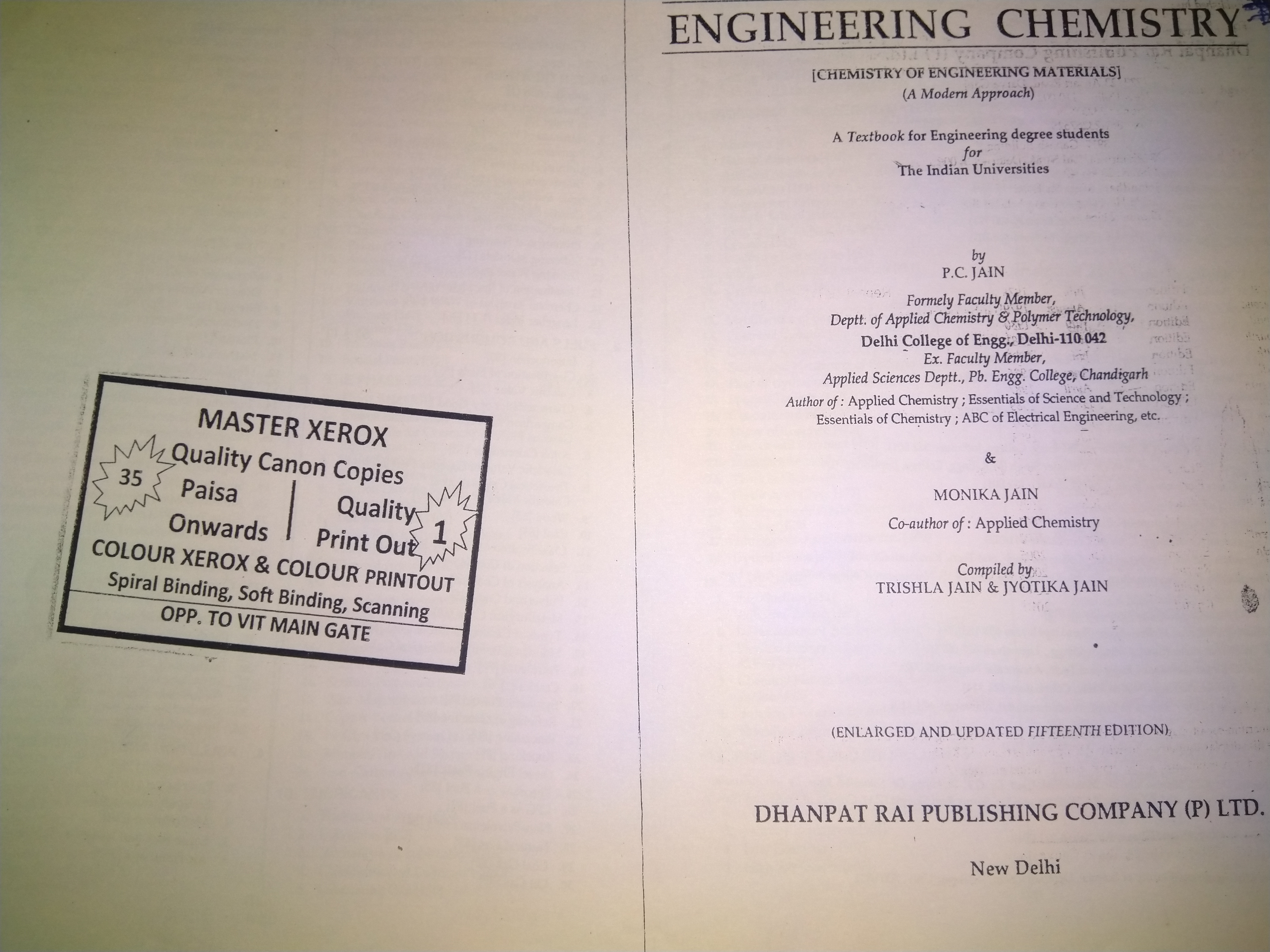 Engineering Chemistry, P.C.JAIN, DHANPAT RAI PUBLISHING COMPANY (P) LTD.
