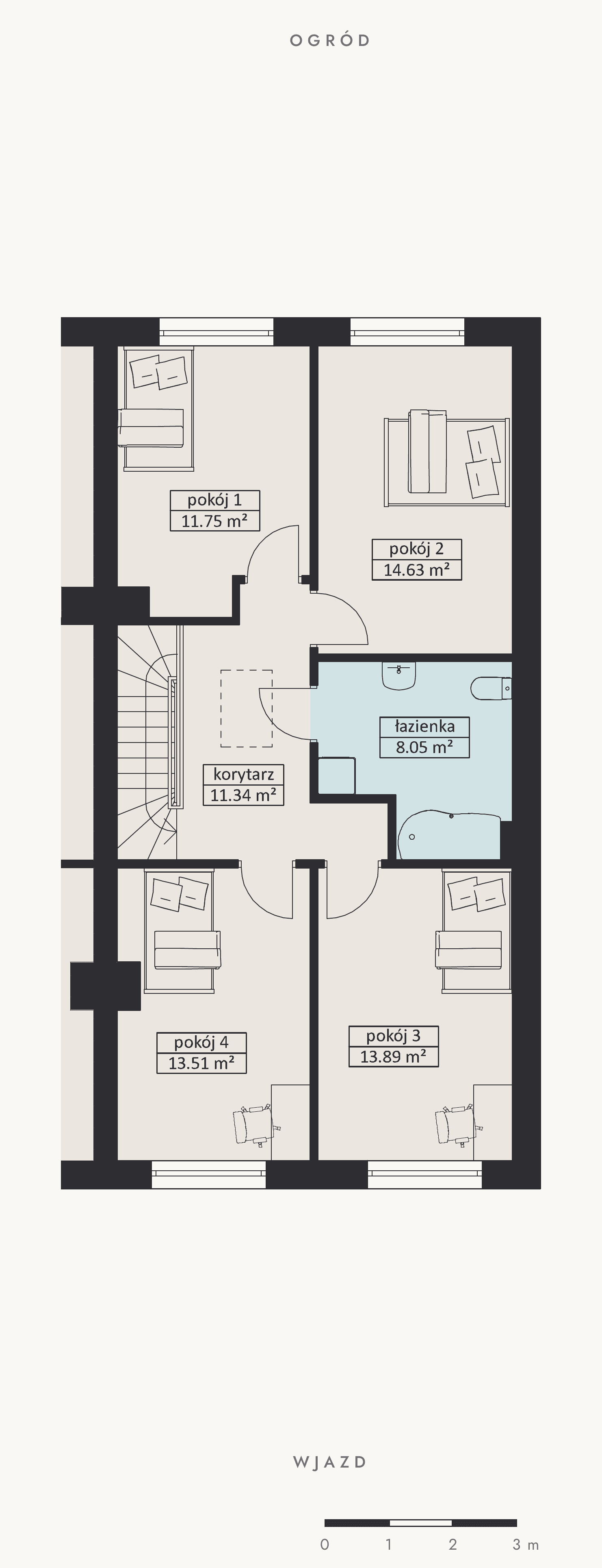 Piętro — rzut, Dom 5B, 73,17 m²