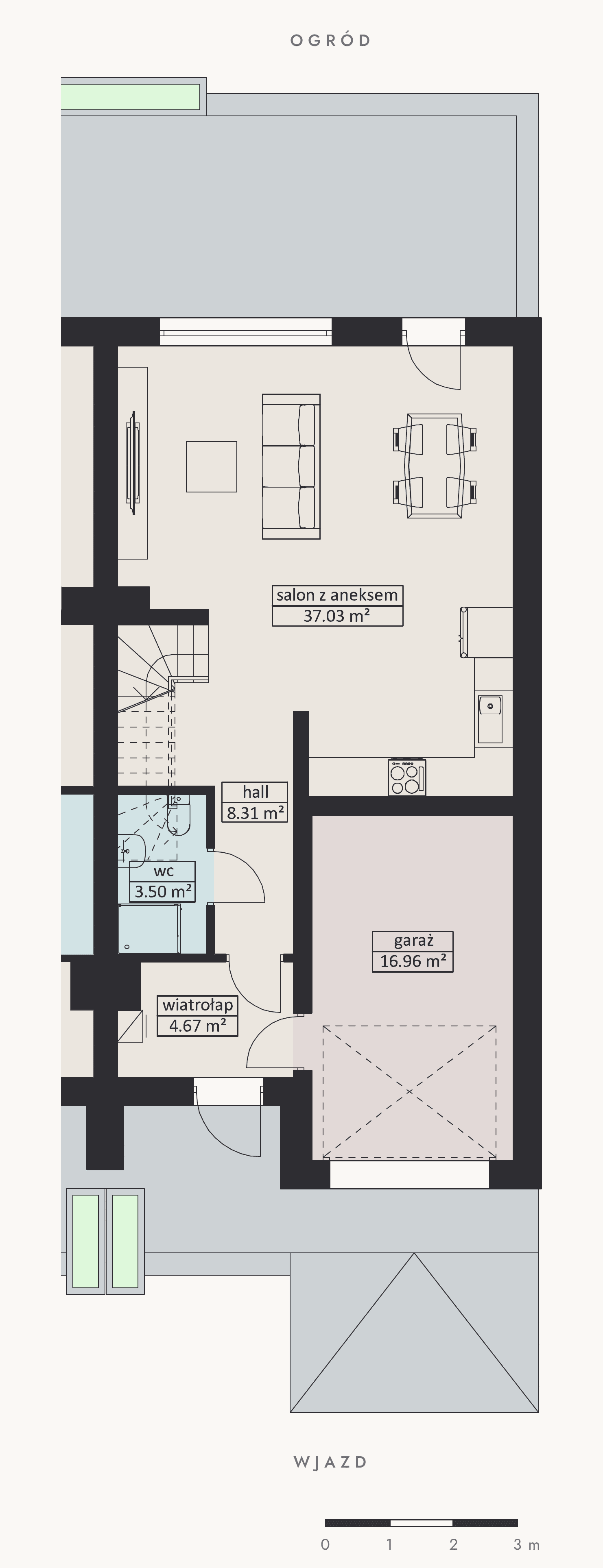 Parter — rzut, Dom 6B, 70,47 m²