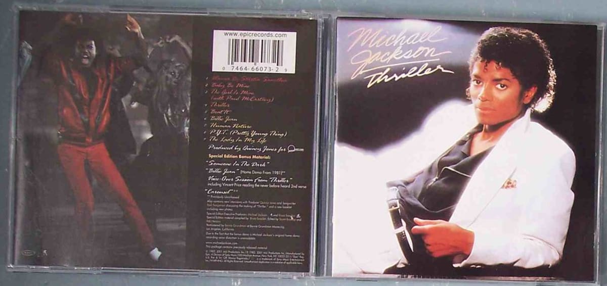 A photo of Michael Jackson's Thriller album on CD