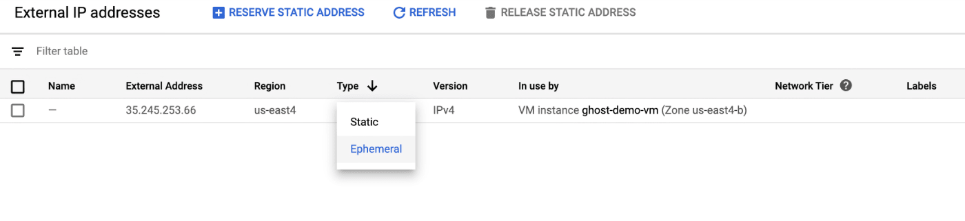 Google Cloud - External IP Address Type