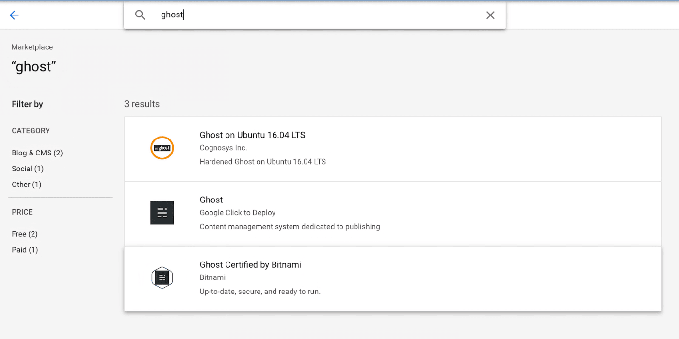 Google Cloud - Ghost Certified by Bitnami