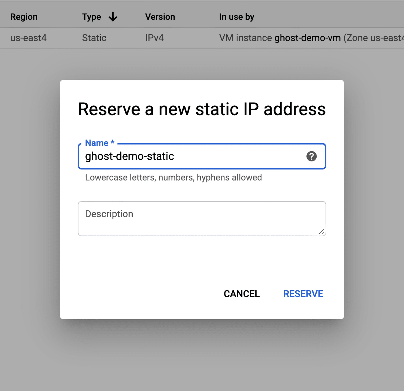 Google Cloud - Reserve Static IP Address