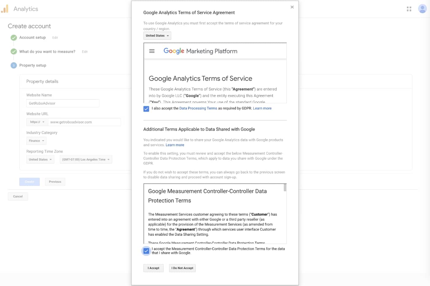 Google Analytics - Terms of Service Agreement