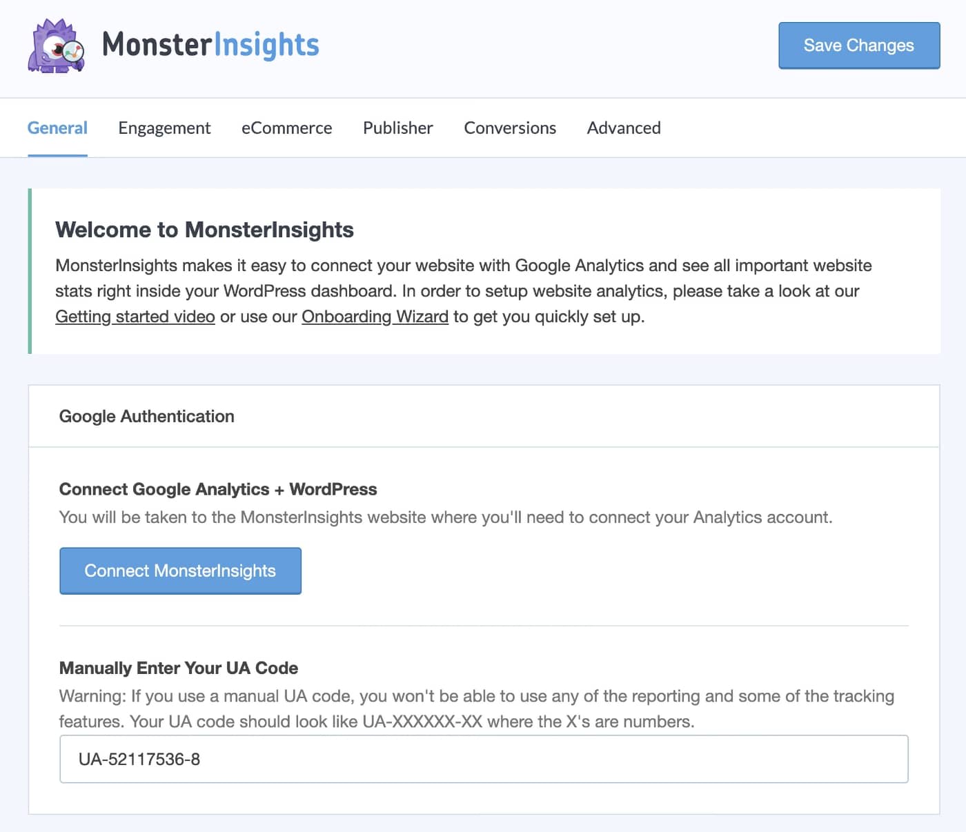 MonsterInsights - Google Authentication