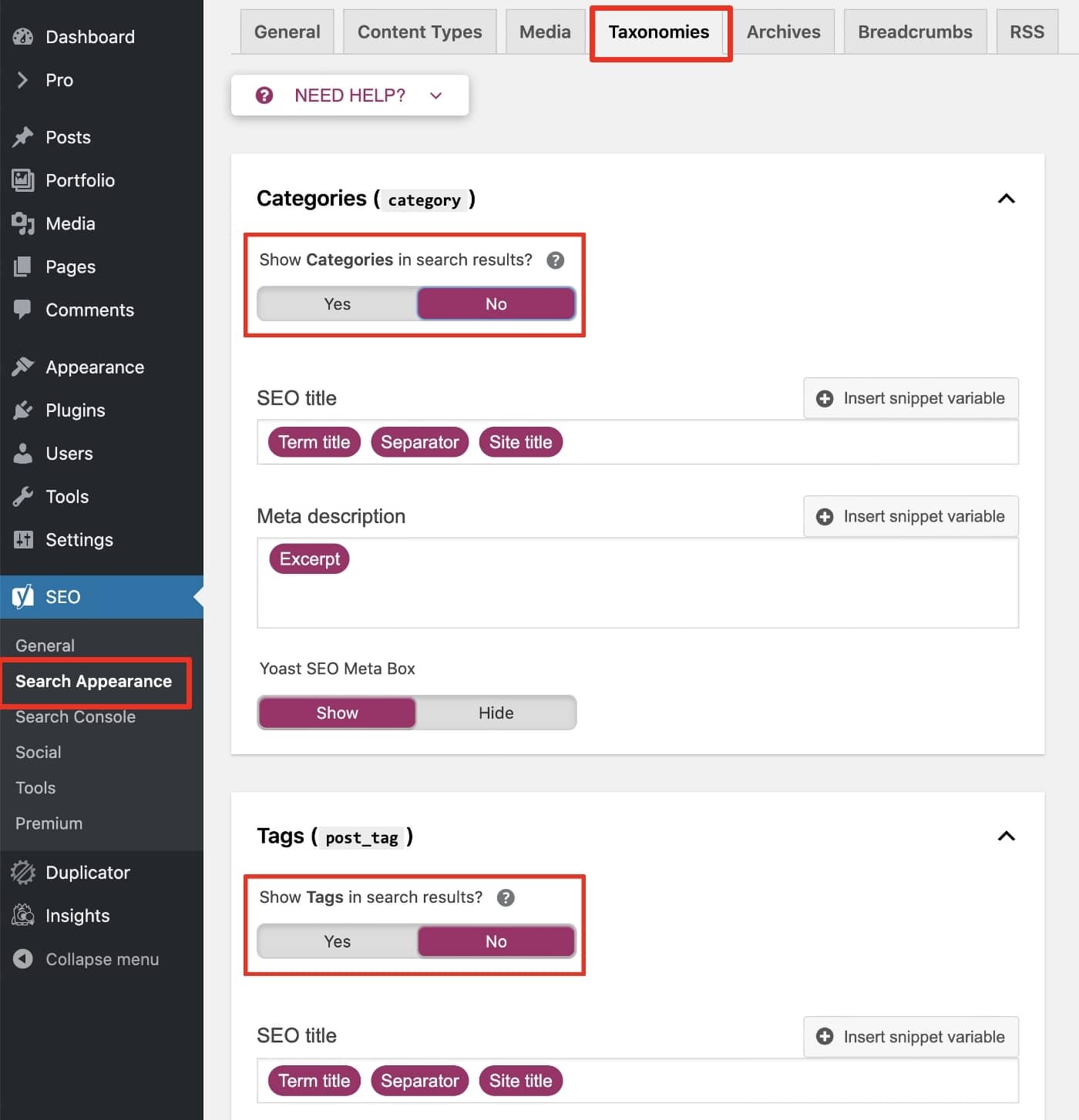 Yoast - Taxonomies