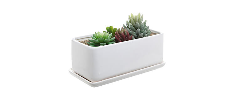 10 inch Rectangular Modern Minimalist White Ceramic Succulent Planter Pot