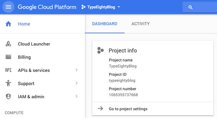 Google Cloud Dashboard - TypeEighty