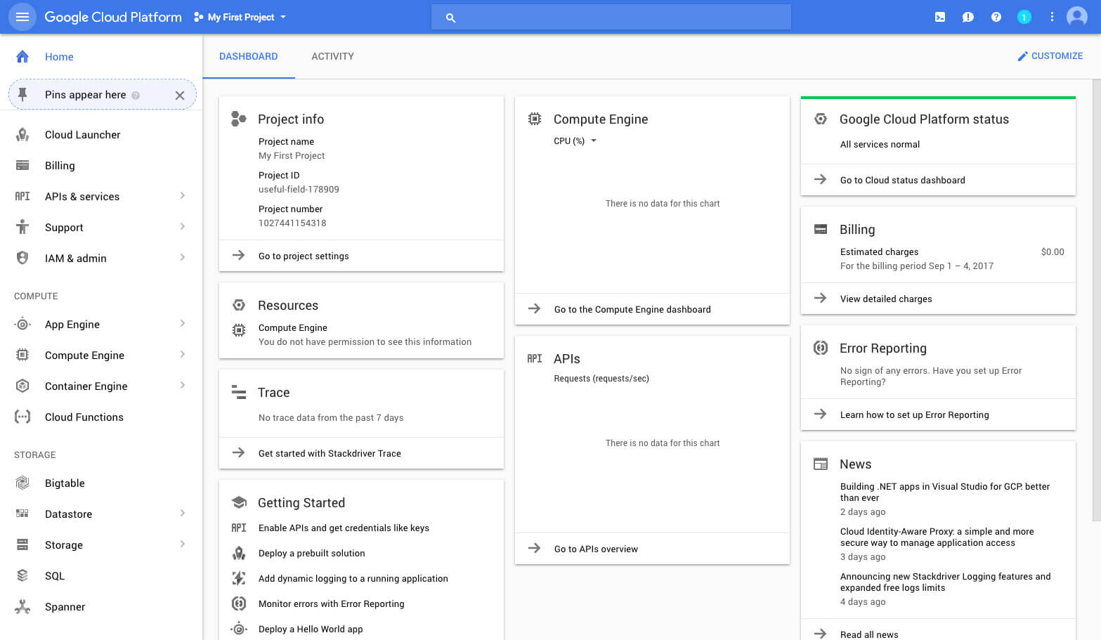 Google Cloud Dashboard - TypeEighty