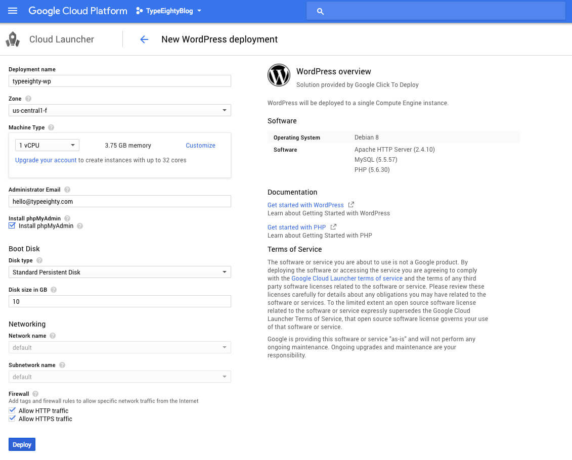 Google Cloud Launcher WordPress Config - TypeEighty