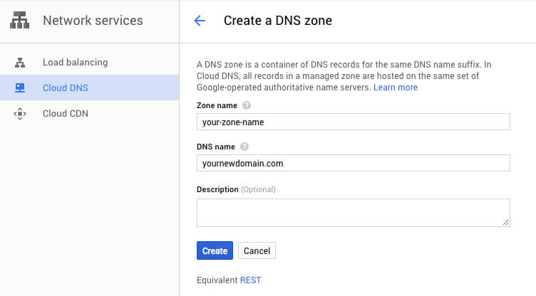 Google Cloud DNS new zone - TypeEighty