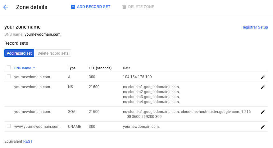 Google Cloud DNS zone details - TypeEighty