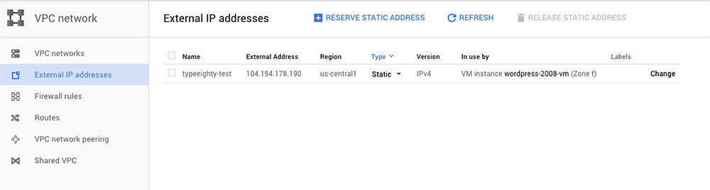 Google Cloud External IP addresses - TypeEighty