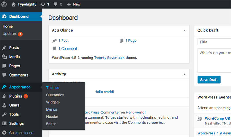 WordPress Admin Theme Dashboard - TypeEighty