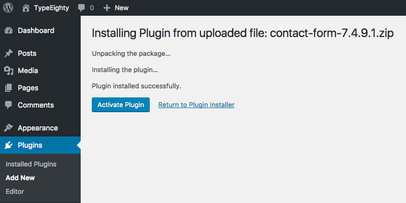 WordPress Plugin Activate - TypeEighty