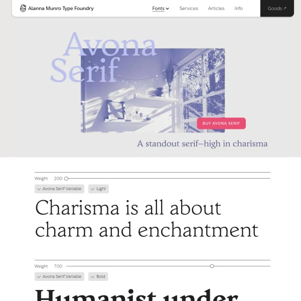 screenshot of Avona Serif