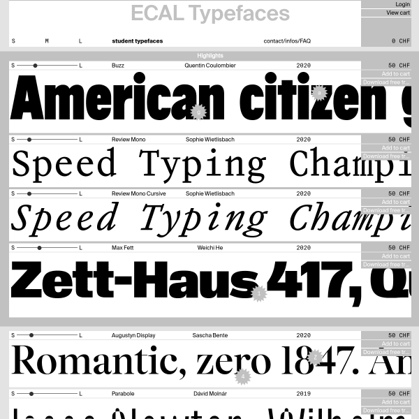 screenshot of ECAL Typefaces