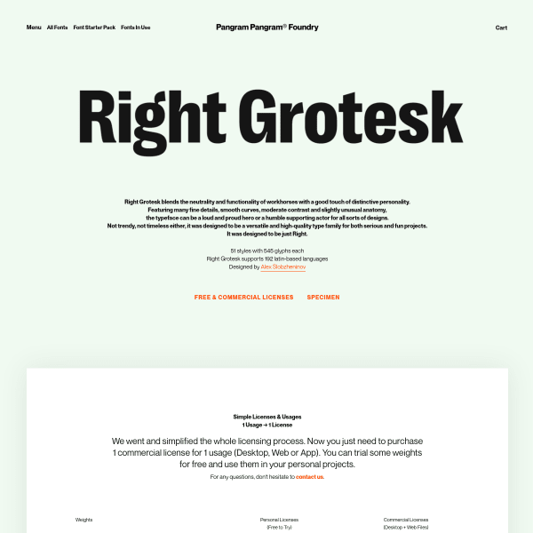 screenshot of Right Grotesk