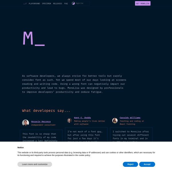 screenshot of MonoLisa - A font family designed for software developers