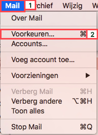 Mail menu voorkeuren