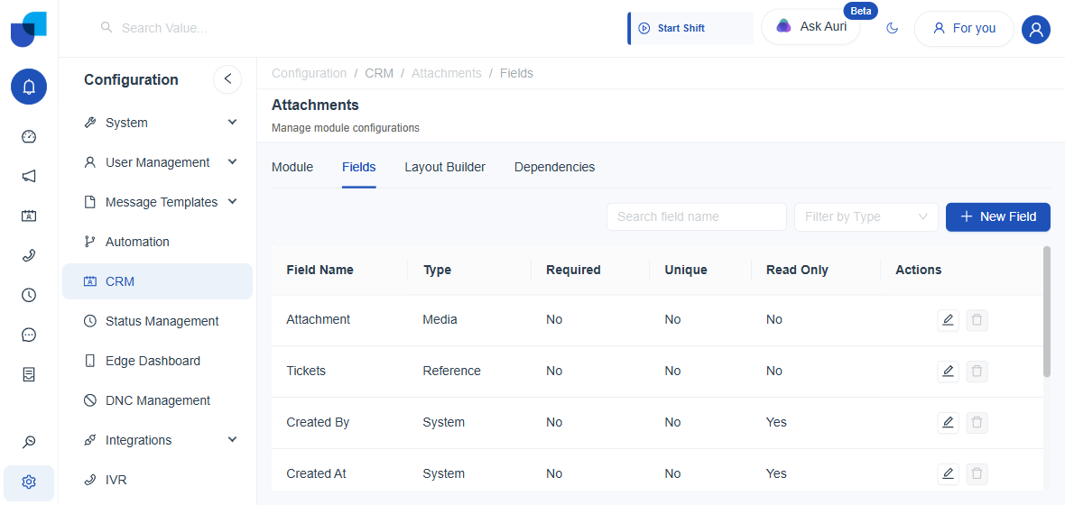 Attachments Fields tab live screenshot