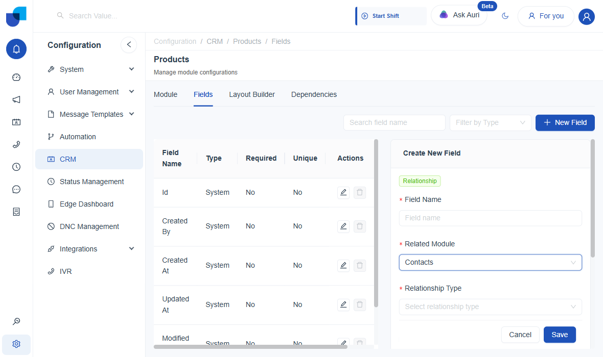 Relationship Type dropdown appears once a Related Module is selected