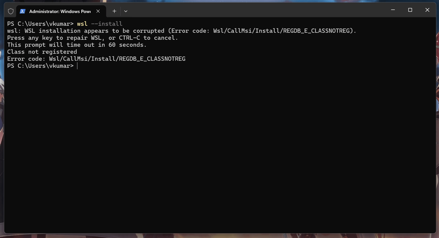 Windows 11 REGDB_E_CLASSNOTREG error