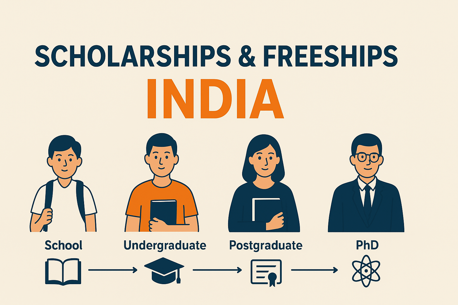 India — Scholarships & Freeships (School → PhD)