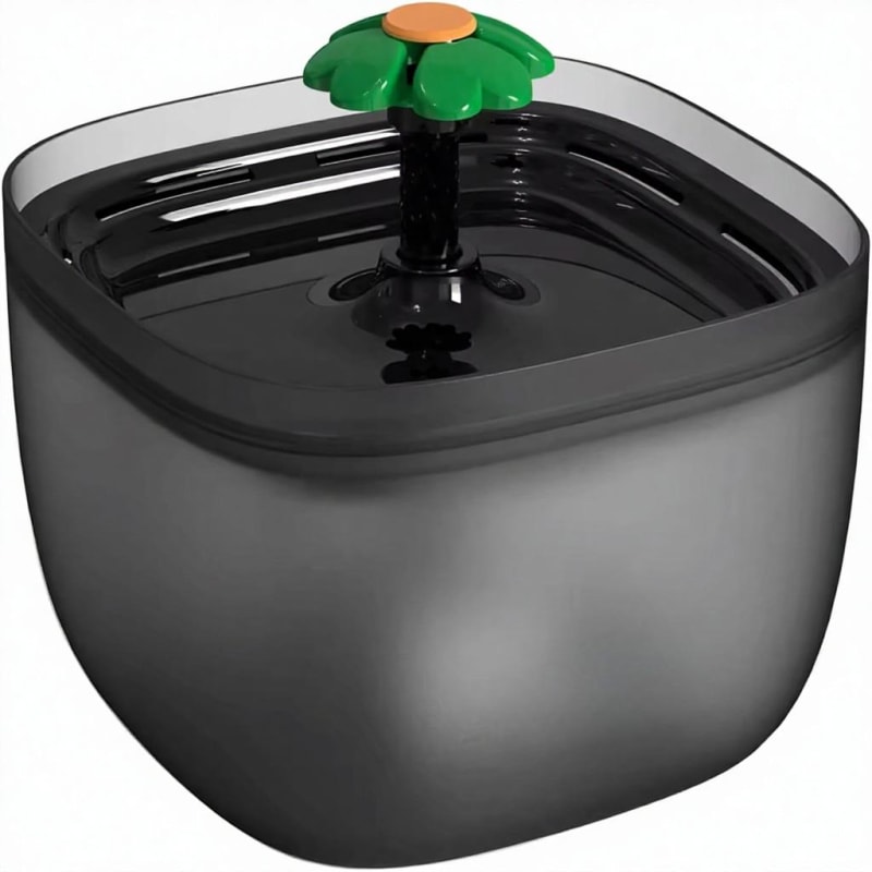 2L/67oz PP Automatic Pet Water Fountain Ultra-Quiet Water Pump 360-degree Waterfall Shower Small Black Cats Dogs