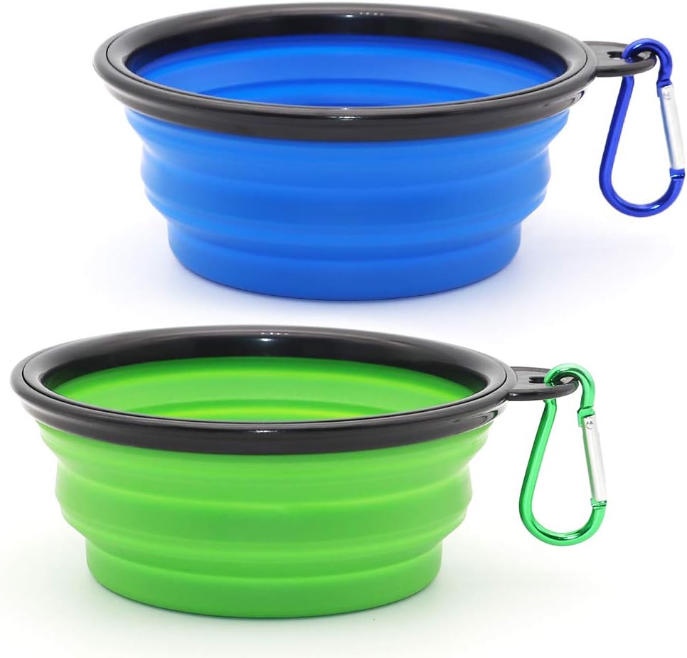  Dog Bowl Pet Collapsible Bowls, 2 Pack for Cats Dogs, Portable Pet Feeding Watering Dish for Walking Parking Traveling with 2 Carabiners