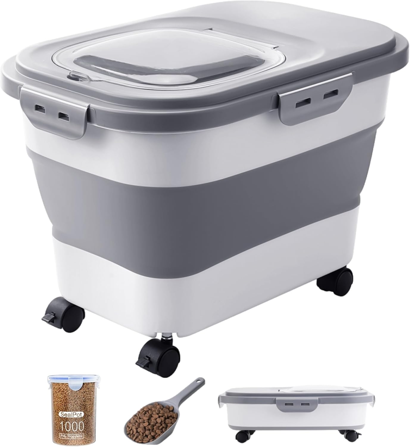20-23 Lbs Dog Food Storage Container - Collapsible Dog Food Container with Attachable Casters and Scoop,
