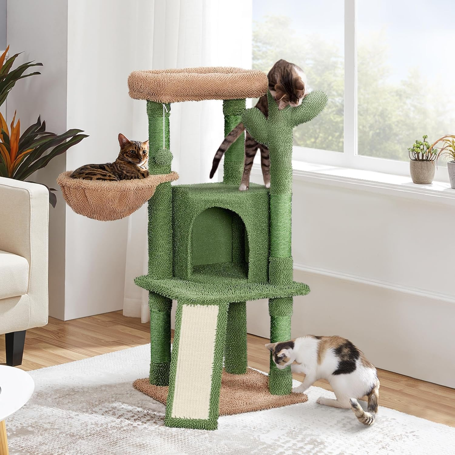 Cactus Cat Tree, 42in Cat Tower for Indoor Cats