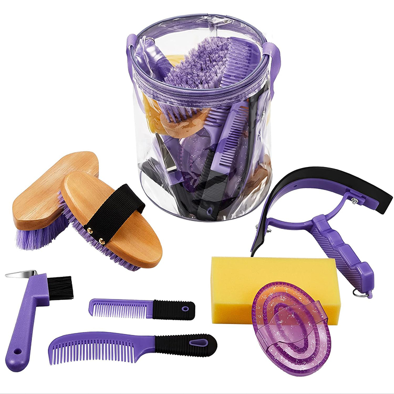 9 Pieces Horse Grooming Kit Horse Bathing Supplies Horse Brush Set with Organizer Tote Bag