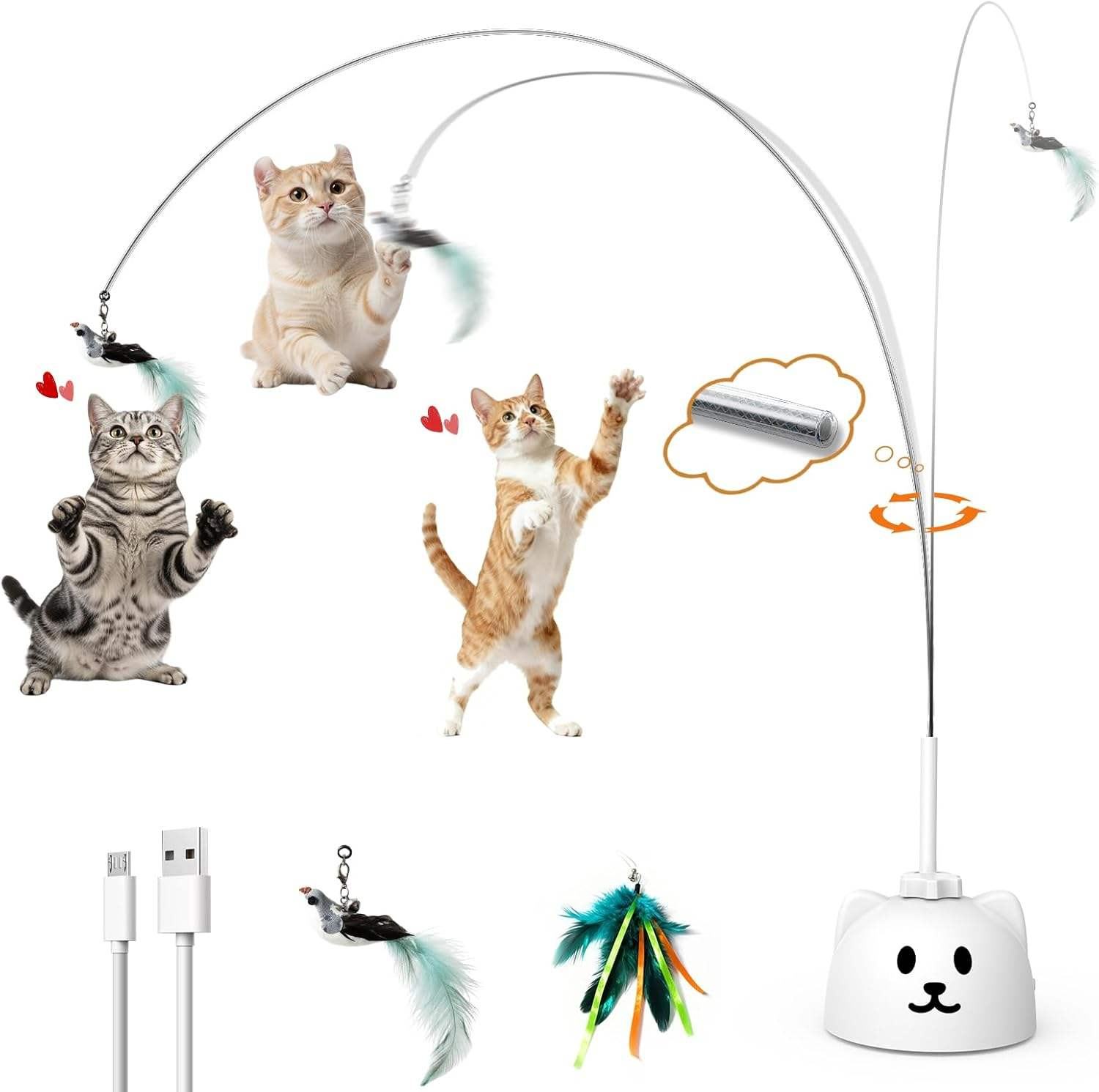 White Plastic Feather Automatic Luxury Interactive Pet cat Toys for Indoor Cats