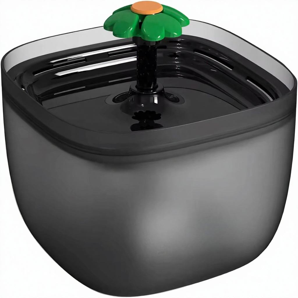 2L/67oz PP Automatic Pet Water Fountain Ultra-Quiet Water Pump 360-degree Waterfall Shower Small Black Cats Dogs
