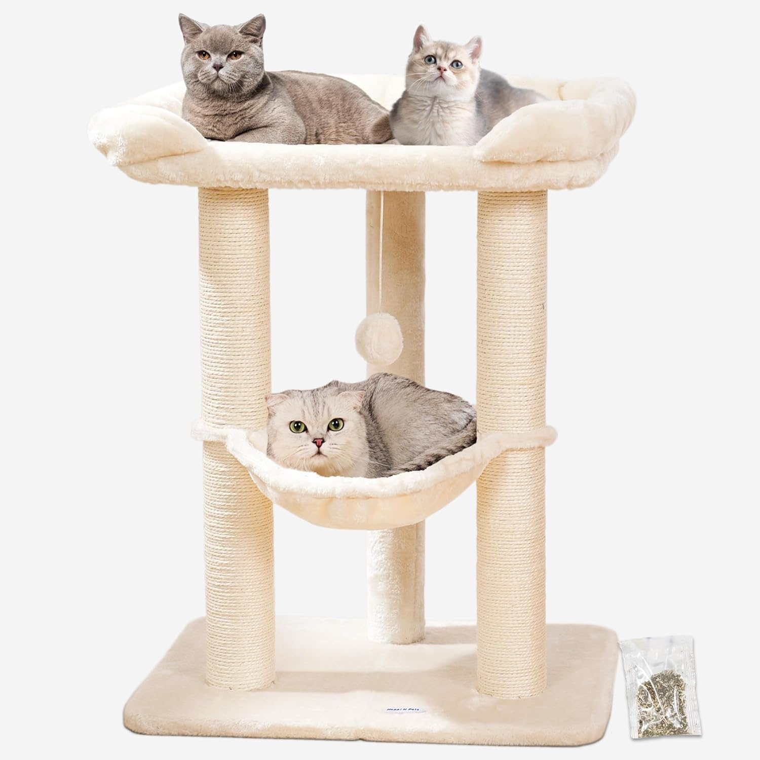 28" Cat Tree, Large Bed for Big Cats, Small Cat Tower with Soft Perch for Window Viewing