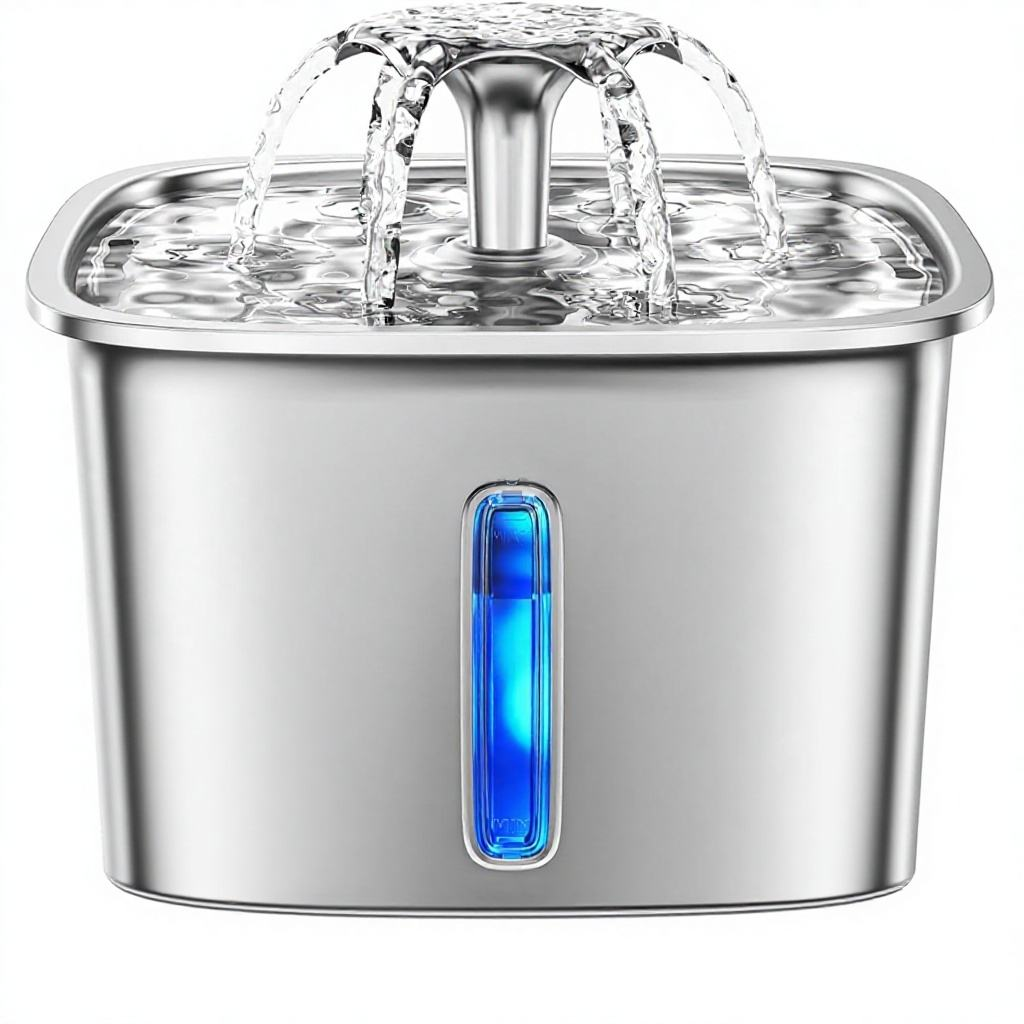Stainless Steel Portable Pet Water Fountain 2.2L Cat Dog Drinking Dispenser Water Level Window Triple Filtration System Indoor