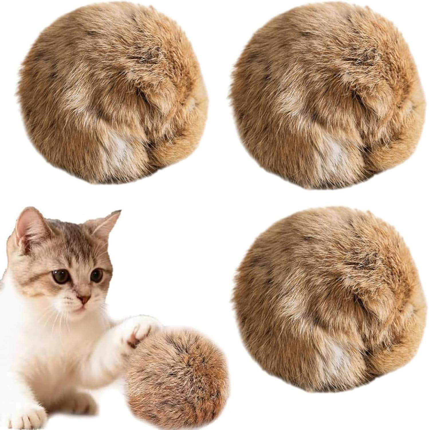 High Quality Wholesale Round Brown Interactive Rabbit Fur Plush Catnip Pet Cat Ball Toy