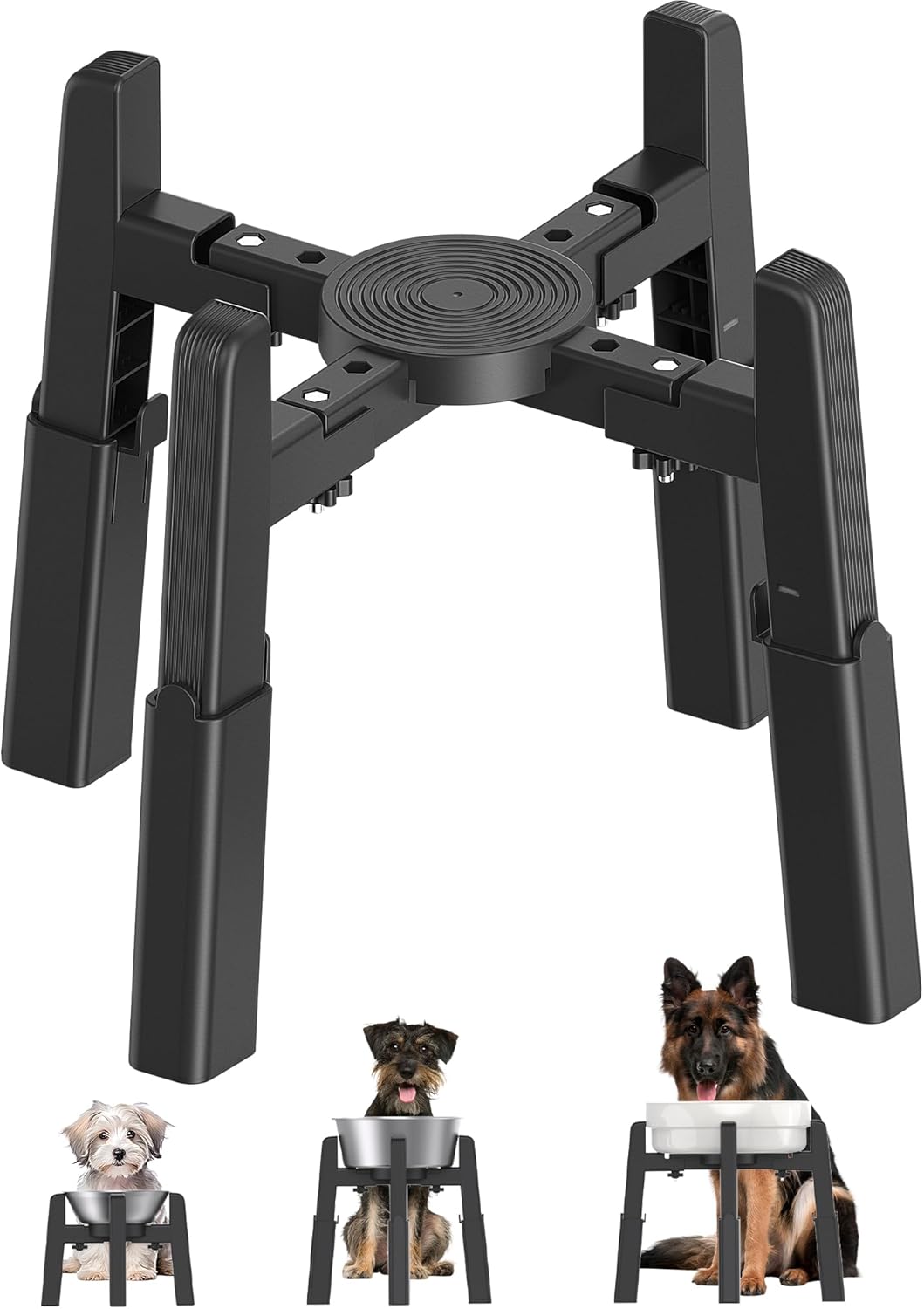 Adjustable Height Width Elevated Dog Bowl Stand Stable Anti-Slip Base Ergonomic Design for Medium/Large Dogs ABS Material