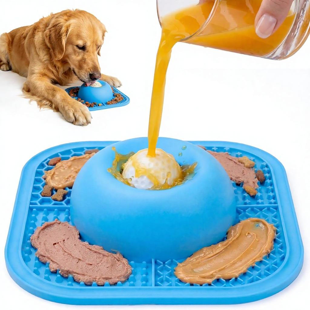 2-in-1 Pet Slow Feeder Bowl Lick Mat Anti-Slip Suction Interactive Rolling Ball Durable Portable Liquid Thick Treat Dog Cat