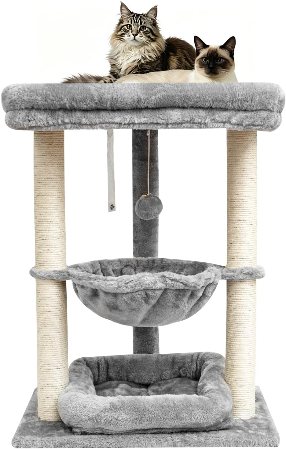 Small Cat Tree with Top Perch，Middle Hammock & Bottom Bed