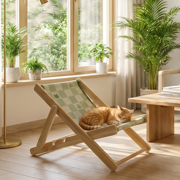 Solid Wood Sisal Folding Cat Lounge Chair Bed
