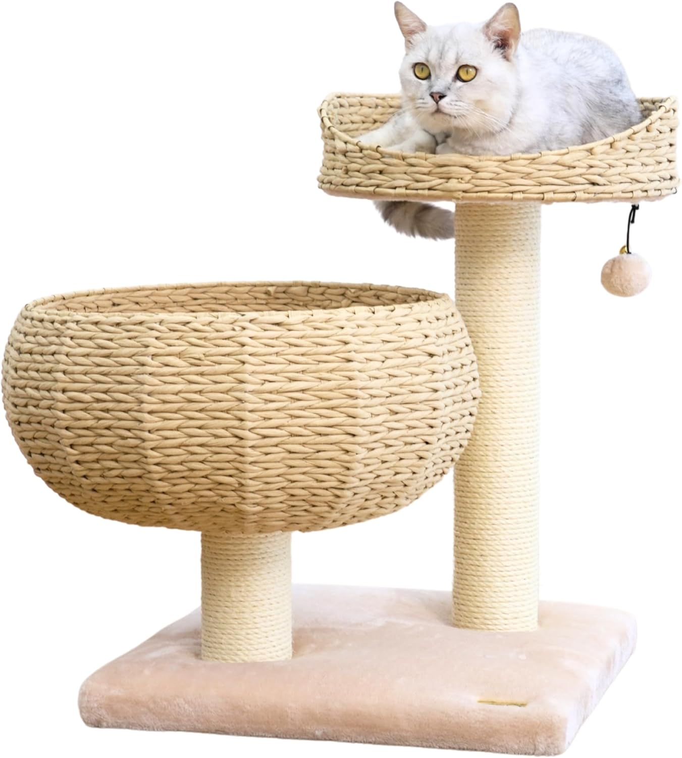 Modern Handwoven Cat Tree with 2 Cat Beds & Sisal Scratching Posts