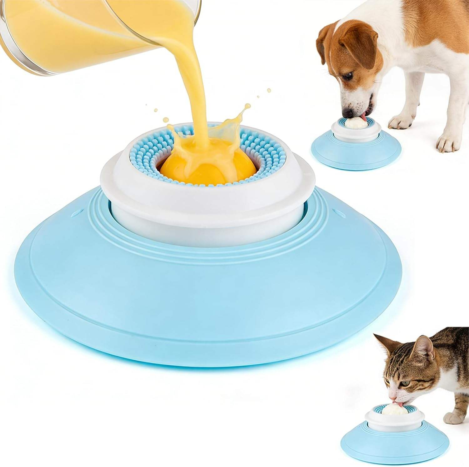 High Quality Light Blue Round Interactive Treat Dispensing Pet Cat Dog Slow Lick Feeding Toy