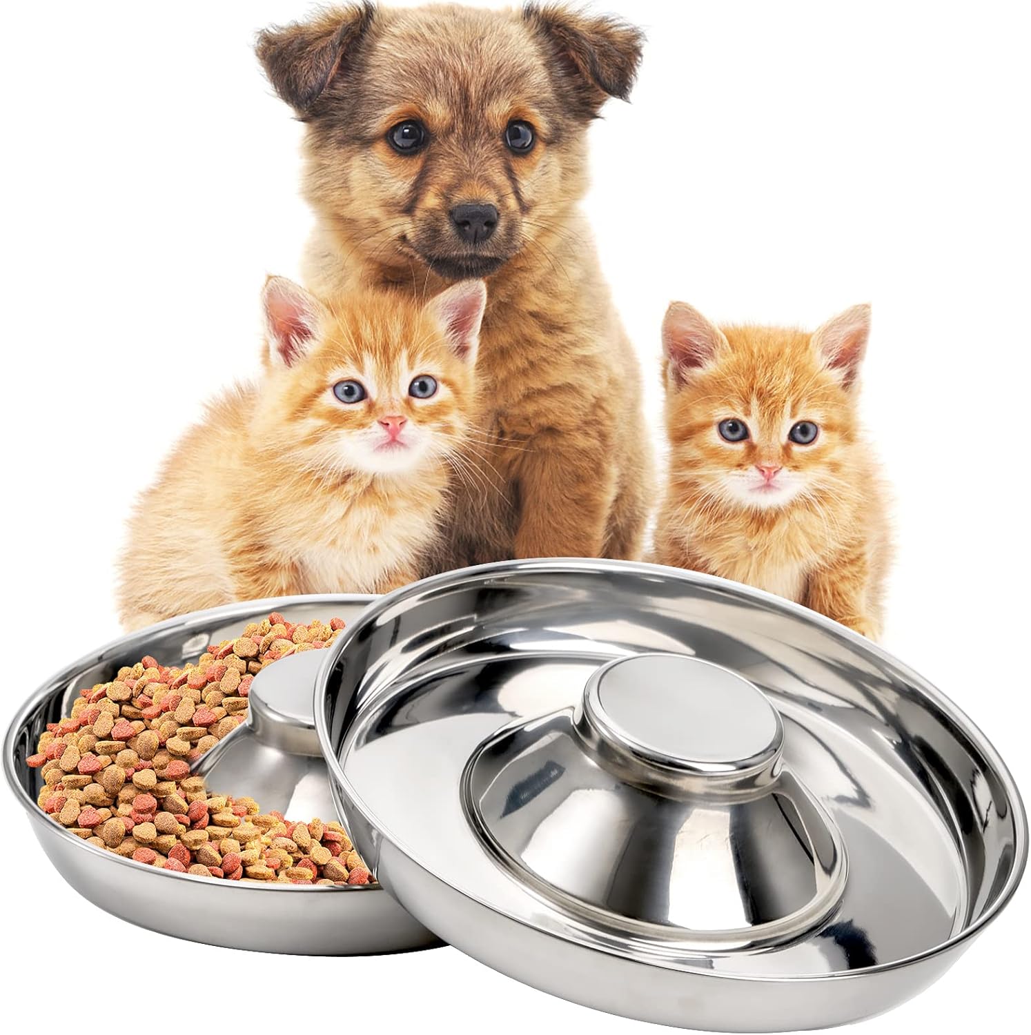 Steel Puppy Bowls, Pet Slow Feeder Bowls, Non-Skid Dog Food and Water Bowl