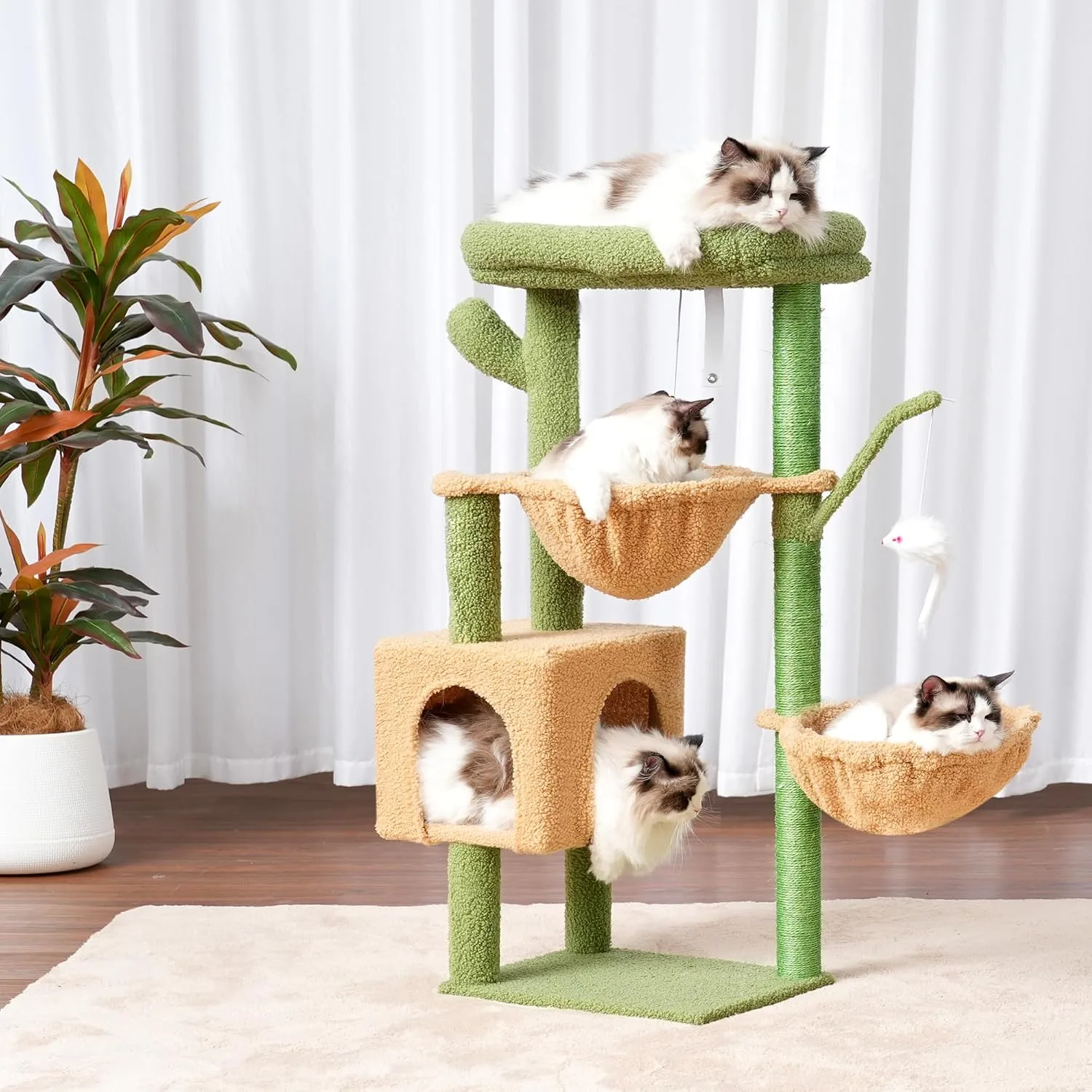 Cat Tree, 39.4 Inches Cactus Tower Condo with Scratching Post