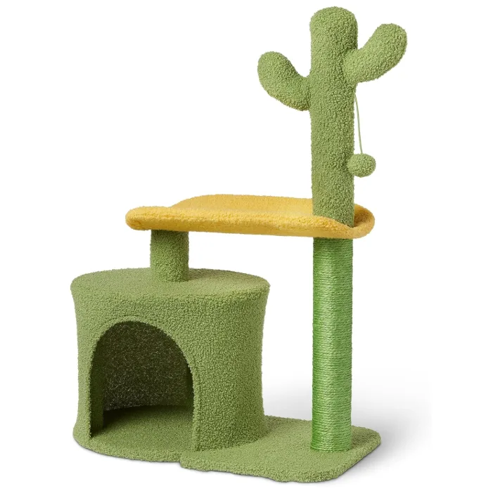 Cactus Cat Tree for Indoor Cats & Kittens, Scratching Post with Curved Perch